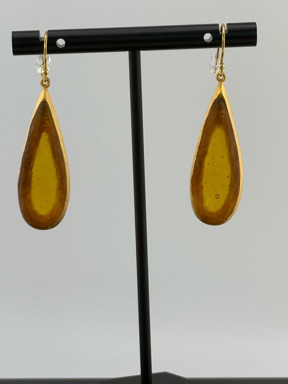 Michael Vincent Michaud 18K Gold Plated Tear Drop Amber Earrings